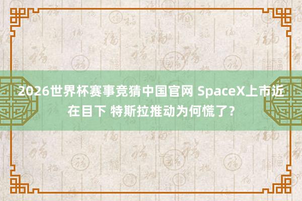 2026世界杯赛事竞猜中国官网 SpaceX上市近在目下 特斯拉推动为何慌了？
