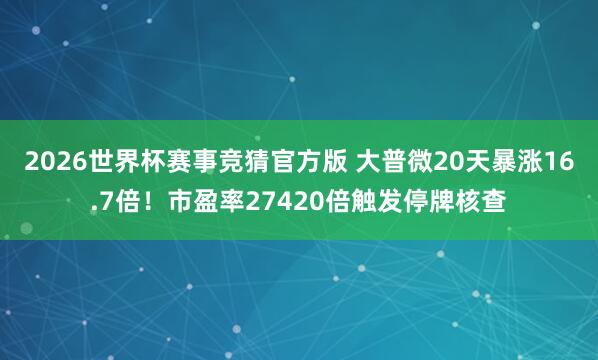 2026世界杯赛事竞猜官方版 大普微20天暴涨16.7倍！市盈率27420倍触发停牌核查