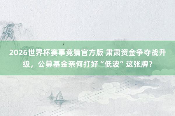 2026世界杯赛事竞猜官方版 肃肃资金争夺战升级，公募基金奈何打好“低波”这张牌？