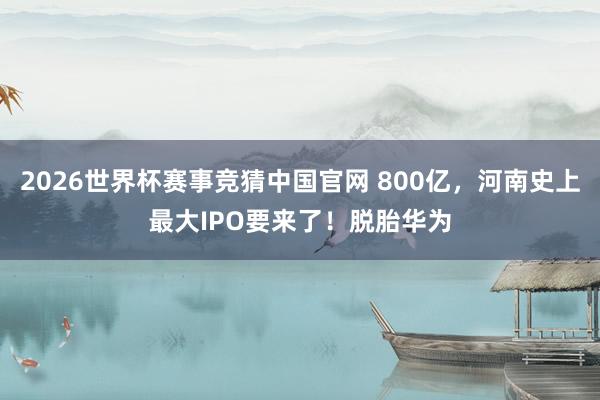 2026世界杯赛事竞猜中国官网 800亿，河南史上最大IPO要来了！脱胎华为