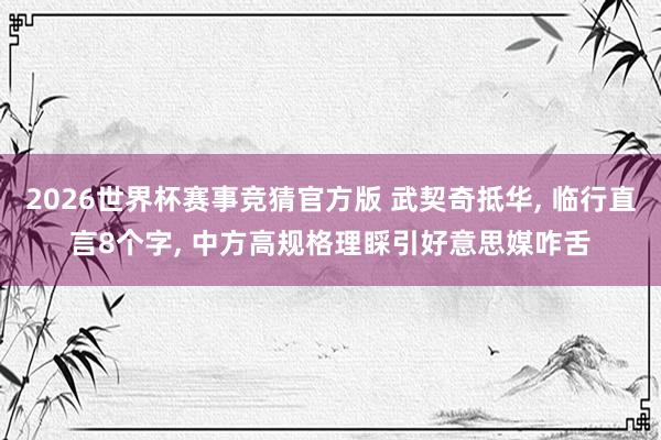 2026世界杯赛事竞猜官方版 武契奇抵华， 临行直言8个字， 中方高规格理睬引好意思媒咋舌