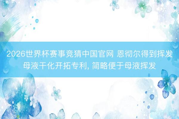 2026世界杯赛事竞猜中国官网 恩彻尔得到挥发母液干化开拓专利， 简略便于母液挥发
